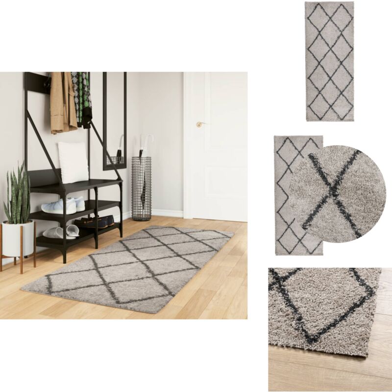 Tapis shaggy à poils longs moderne beige anthracite 80x200 cm - Tapis Shag - Tapis Long Poil - Tapis Design - Tapis Salon - Tapis Chambre