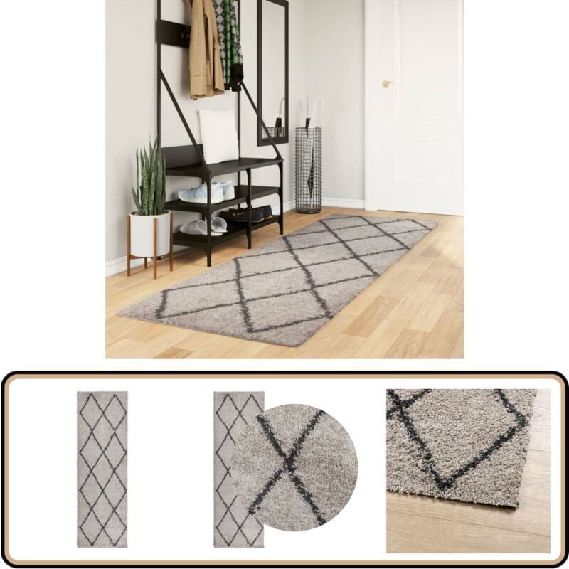Vidaxl - Tapis shaggy à poils longs moderne beige anthracite 80x250 cm - Tapisshaggy - Tapis Design - Tapis Salon - Tapis Chambre - Tapis