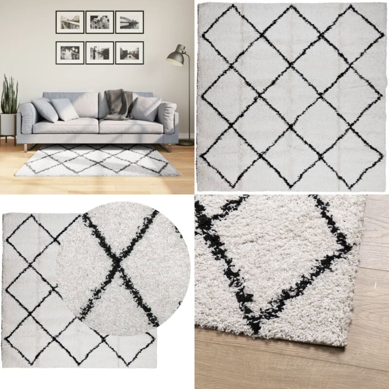 Vidaxl - Tapis shaggy à poils longs moderne crème et noir 120x120 cm - Tapis Shag - Tapis Long Poil - Tapis Design - Tapis Salon - Tapis Chambre