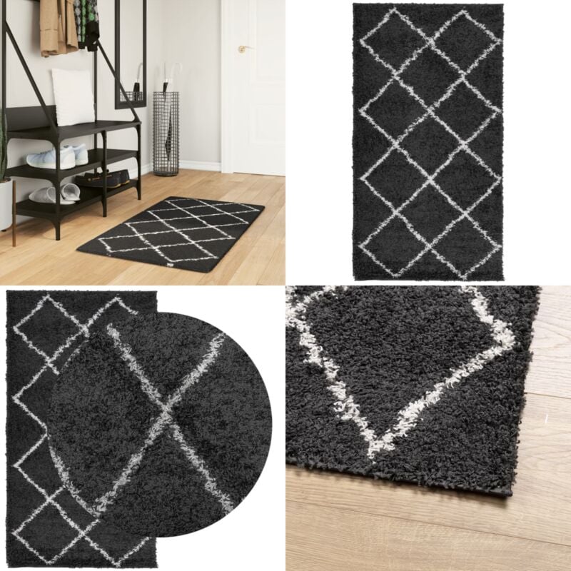 Vidaxl - Tapis shaggy à poils longs moderne noir et crème 60x110 cm - Tapis Shagggy - Tapis Moelleux - Tapis Design - Tapis Salon - Tapis Chambre
