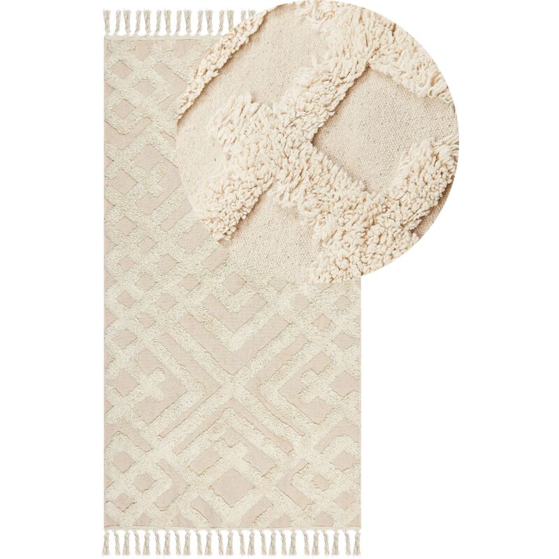 Beliani - Tapis Shaggy Boho avec Pompons Géométrique 80 x 150 cm en Coton Beige Ardahan