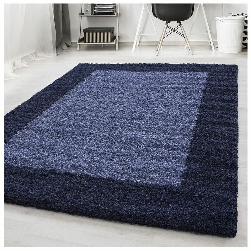 Allotapis - Tapis shaggy contemporain rectangle Ximoz Bleu marine 60x110
