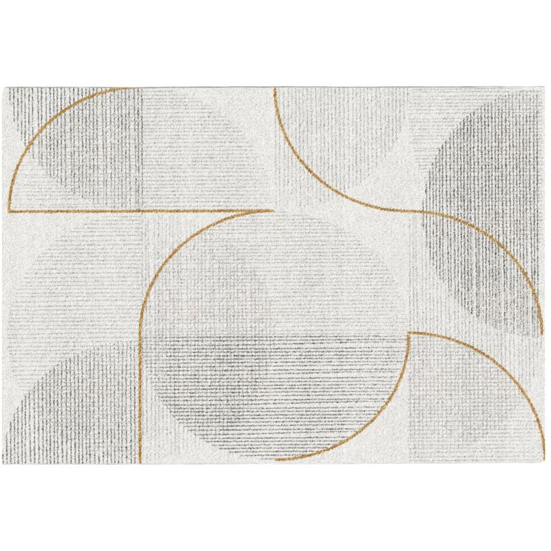 Vente-unique - Tapis shaggy design géométrique - 160 x 230 cm - Crème, Gris et Doré - tolga