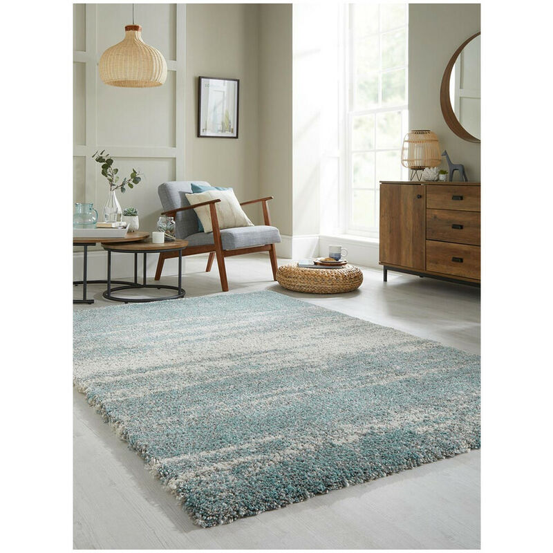 Flair Rugs - Tapis shaggy design pour salon Reza Bleu 80x150