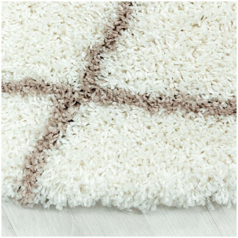 Allotapis - Tapis shaggy design rond géométrique Chantecler Crème ø 120