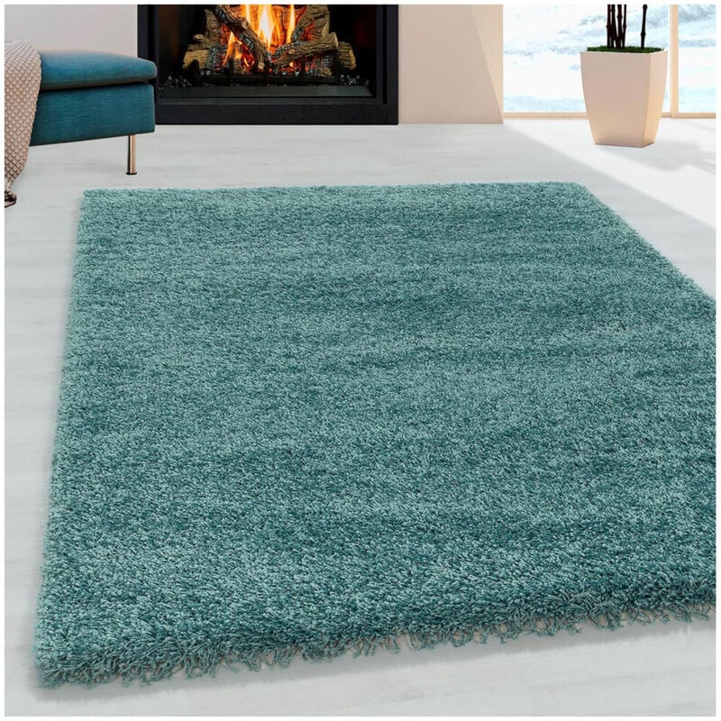 Allotapis - Tapis shaggy design uni rectangulaire Gadol Vert d'eau 120x170
