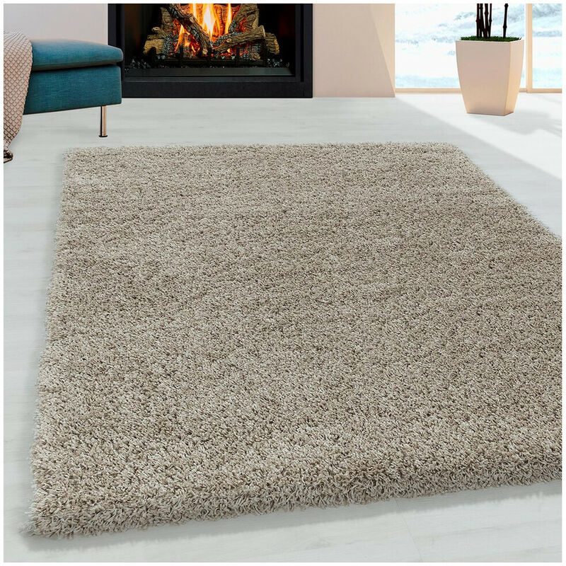 Allotapis - Tapis shaggy design uni rectangulaire Gadol Beige 60x110