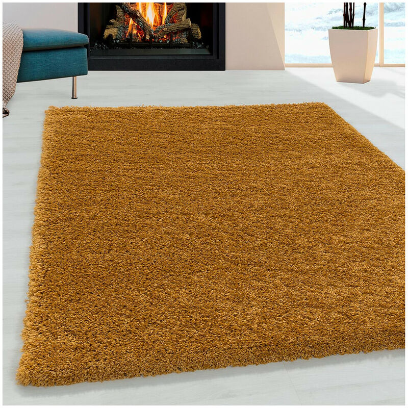 Allotapis - Tapis shaggy design uni rectangulaire Gadol Or 80x150
