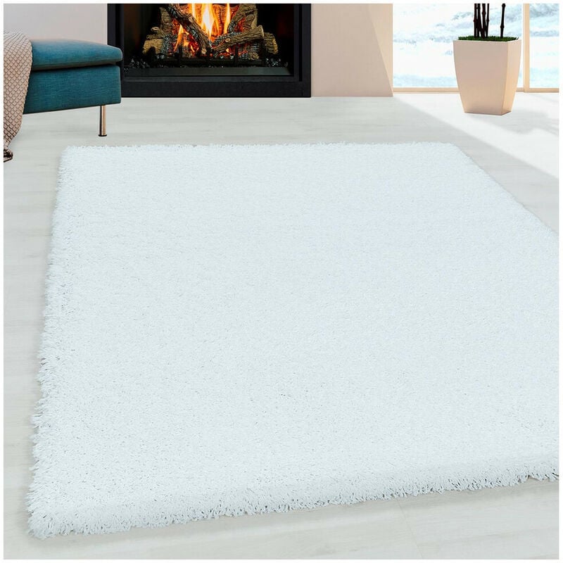 Tapis shaggy design uni rectangulaire Gadol Blanc 60x110