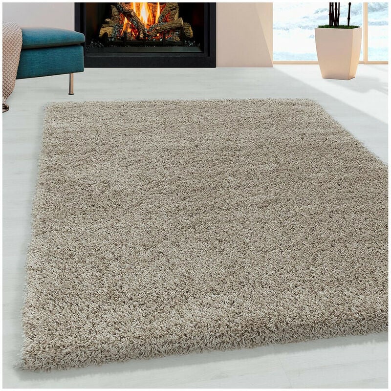 Allotapis - Tapis shaggy design uni rectangulaire Gadol Beige 300x400
