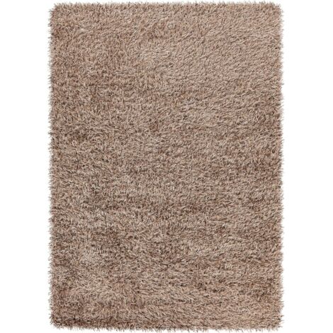Tapis shaggy frangé blanc taupe ultra doux - Beige taupe chiné clair