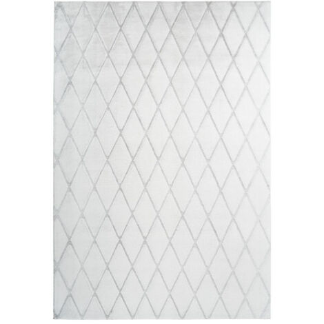 Tapis Shaggy Géométrique "Vivica" Blanc & Bleu Gris 80 x 250 cm