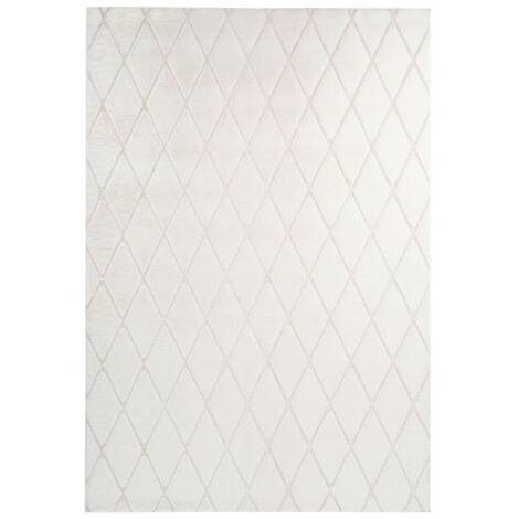 Tapis Shaggy Géométrique "Vivica" Blanc & Crème 80 x 250 cm