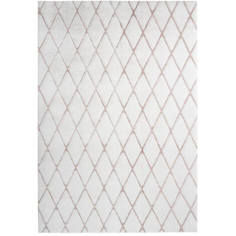 Tapis Shaggy Géométrique "Vivica" Blanc & Rose 160 x 230 cm