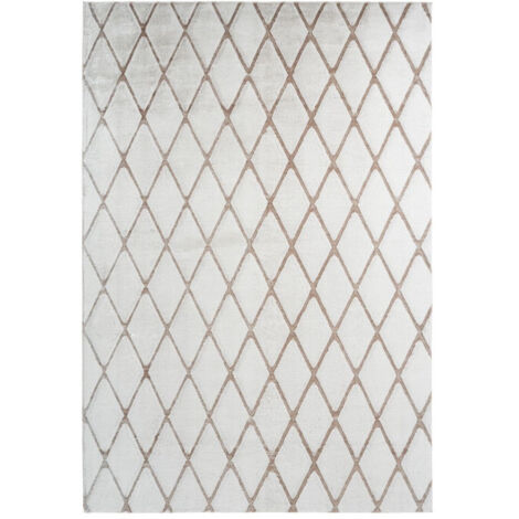 Tapis Shaggy Géométrique "Vivica" Blanc & Taupe 160 x 230 cm