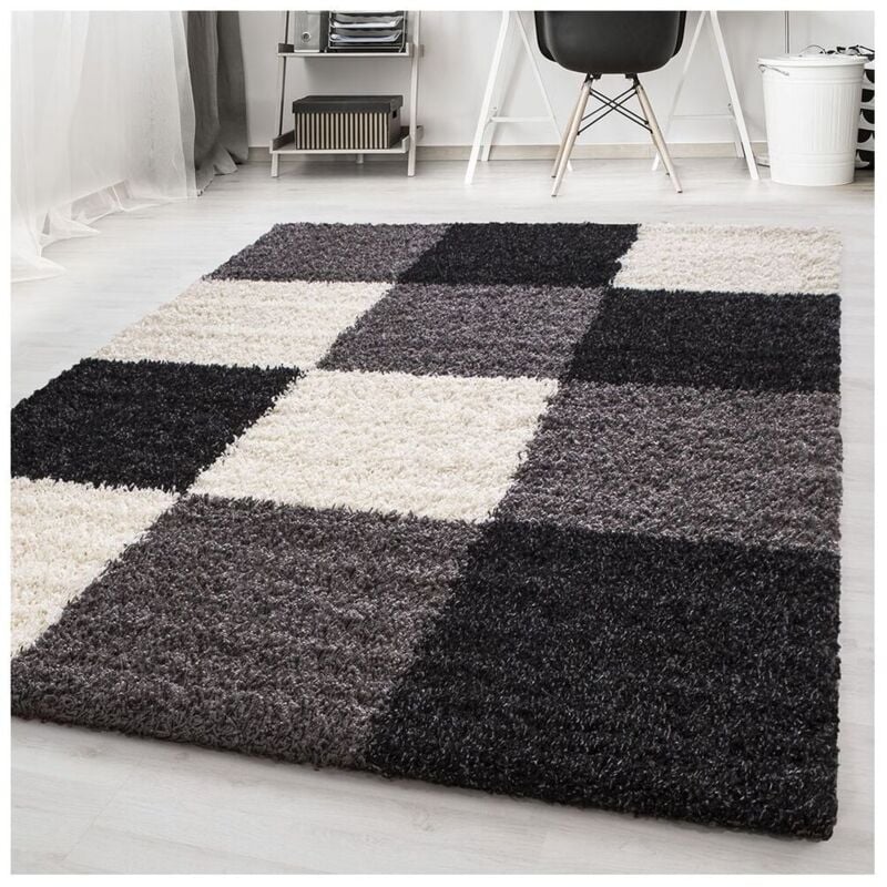 Allotapis - Tapis shaggy graphique design Vita Noir 120x170