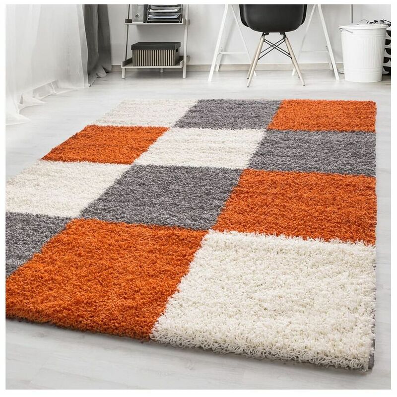 Allotapis - Tapis shaggy graphique design Vita Terre cuite 120x170