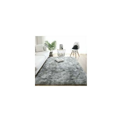 Tapis shaggy (Gris Clair, 80×200cm)Tapis Moelleux au Sol Fausse Fourrure Moelleux Tapis Gradient Décoratif Tapis De Sol pour Chambre Salon Salle À Manger