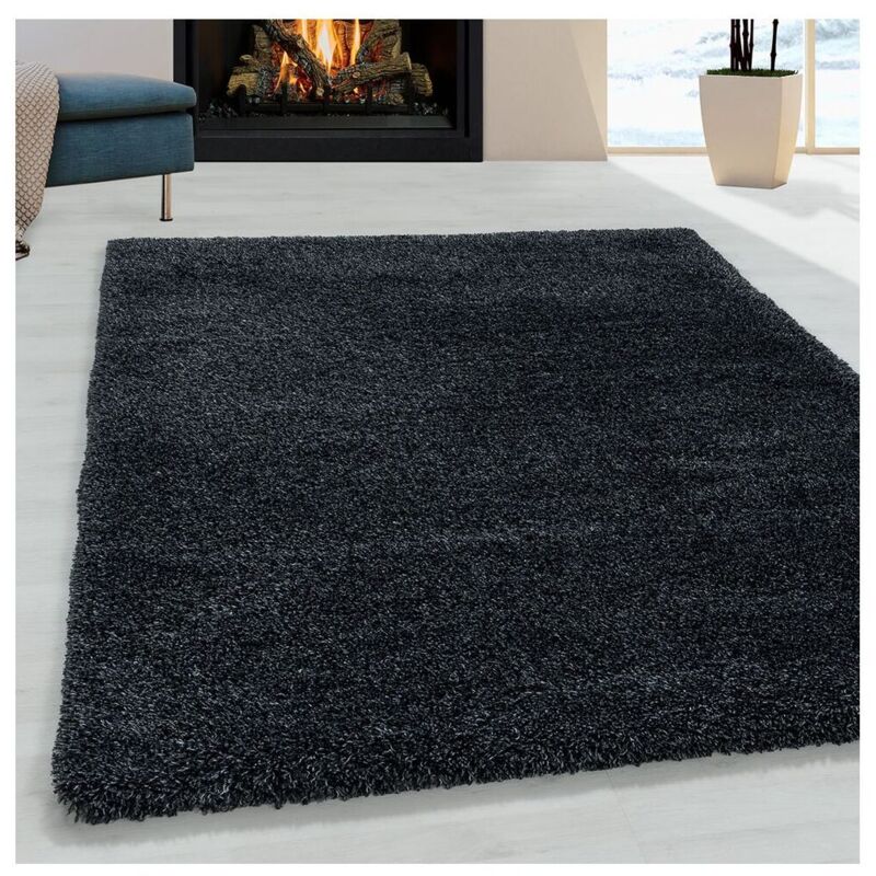 Tapis shaggy moelleux uni rectangle Cloudy Anthracite 140x200