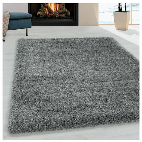 Tapis shaggy moelleux uni rectangle Cloudy Gris clair 160x230