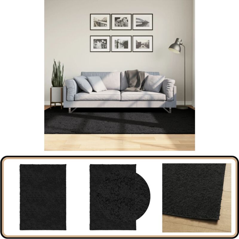 Tapis shaggy pamplona poils longs moderne noir 160x230 cm - Tapis Shag - Tapis Long Poil - Tapis Salon - Tapis Chambre - Tapis Noir
