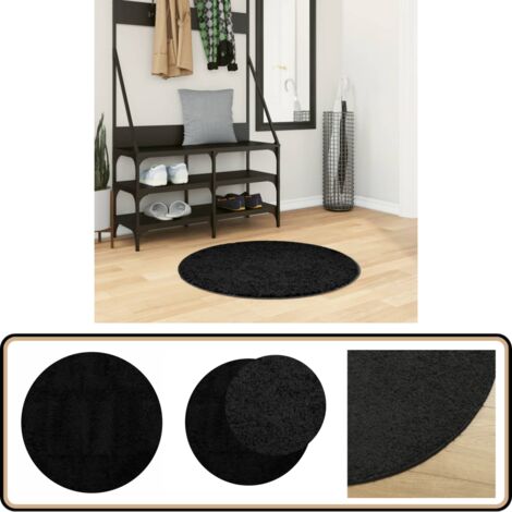 Tapis shaggy PAMPLONA poils longs moderne noir Ø 80 cm - Tapis Shag - Tapis Long Poil - Tapis Design - Tapis Salon - Tapis Chambre
