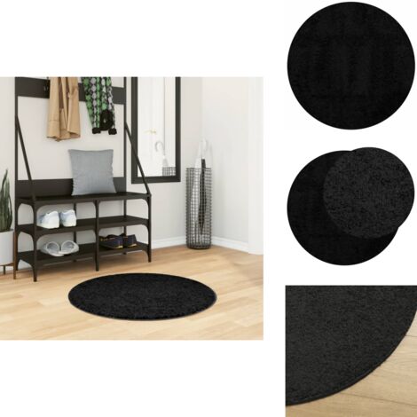 Tapis shaggy PAMPLONA poils longs moderne noir Ø 80 cm - Tapis Shag - Tapis Long Poil - Tapis Design - Tapis Salon - Tapis Chambre