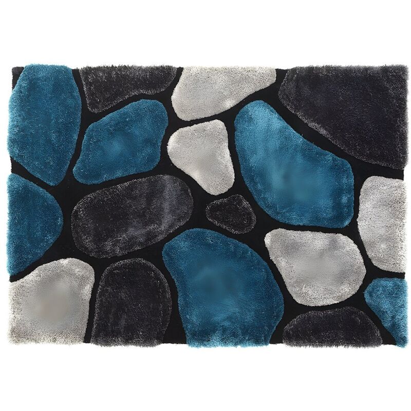 Tapis shaggy à poils longs - turquoise et gris - 120 x 170cm - PIETRA