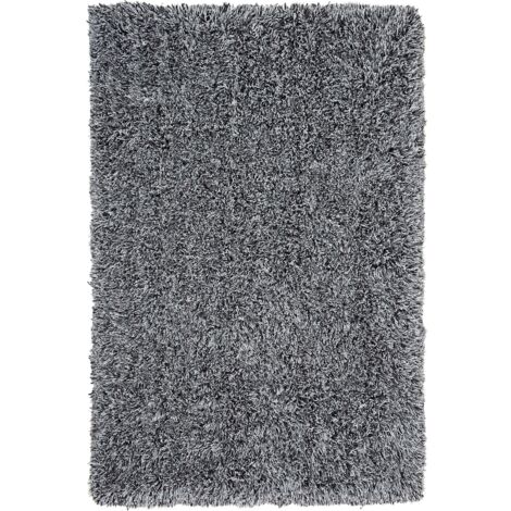 Tapis Shaggy Poil Long Noir et Blanc en Polyester et Coton pour Chambre ou Salon au Style Scandinave 140 x 200 cm Beliani