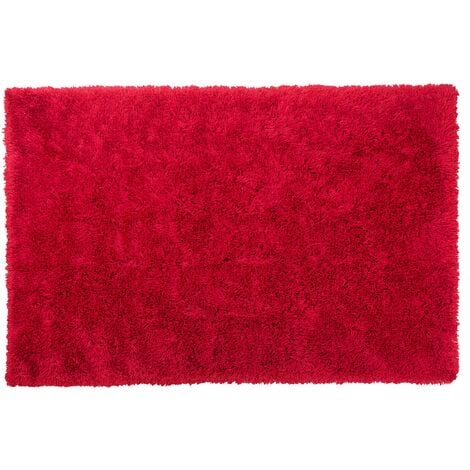 Tapis Shaggy Poil Long Rouge en Polyester et Coton pour Chambre ou Salon au Style Scandinave 140 x 200 cm Beliani - Rouge