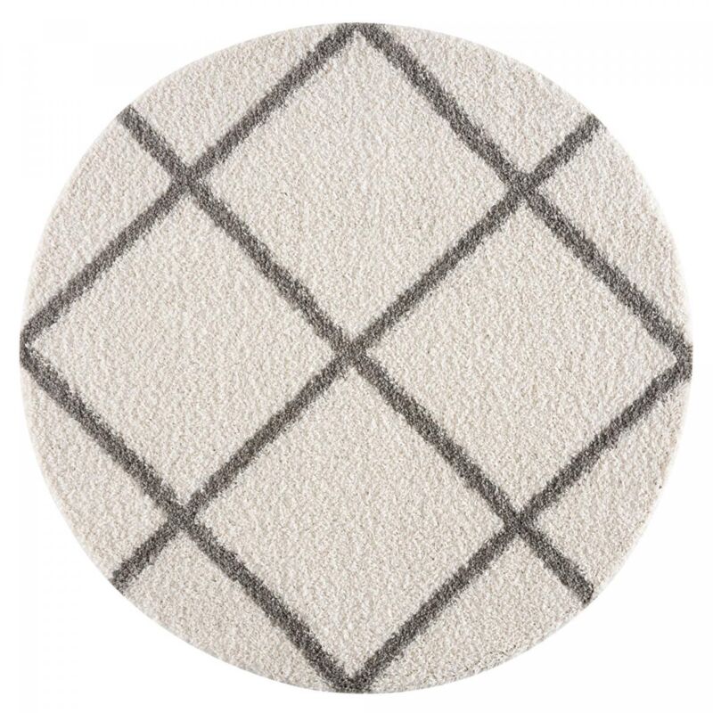 Unamourdetapis - Tapis longs poils shaggy Ø200cm crème tissé rond motif scandinave sg madrag