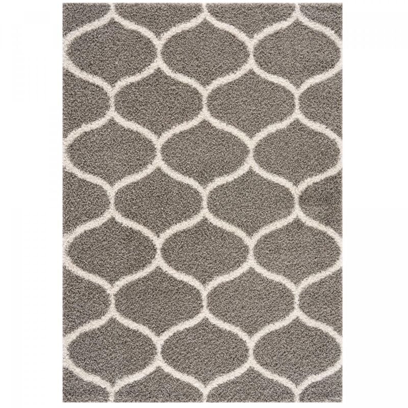 Tapis longs poils shaggy 80x150 gris tissé rectangle motif scandinave sg madrid