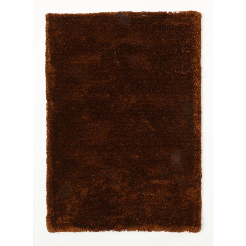 Unamourdetapis - Tapis shaggy 90x160 marron fait main rectangle motif uni prestige