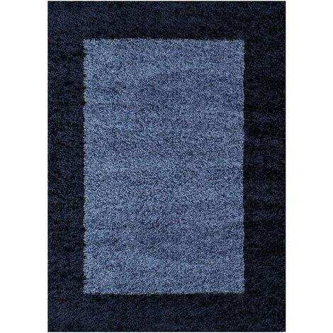 Tapis Shaggy Poils Longs Bicolore (Bleu - 80x150cm)