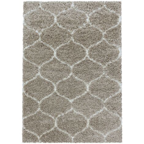 Tapis Shaggy Poils Longs Motifs Alhambra SALMA (Beige - 60x110cm)