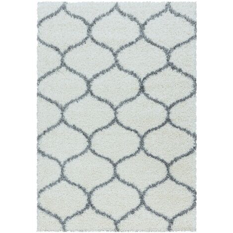 Tapis Shaggy Poils Longs Motifs Alhambra SALMA (Blanc - 80x250cm)