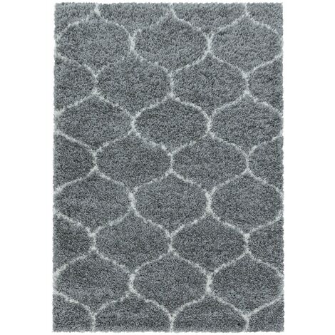 Tapis Shaggy Poils Longs Motifs Alhambra SALMA (Gris - 280x370cm)