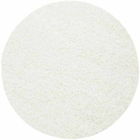 Tapis rond shaggy blanc ivoire 200x200cm – Poils longs pour salon et chambre – Confort et élégance moderne – Life