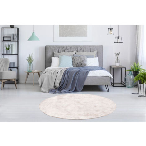 Tapis Shaggy Rond Fait Main "Diamond" Rose 160 cm