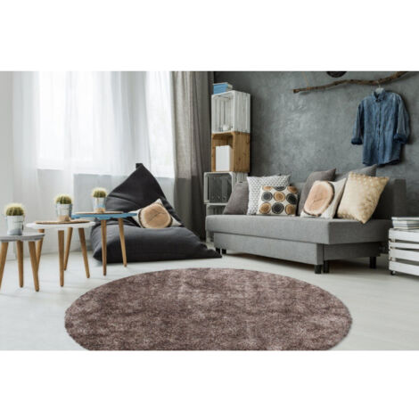 Tapis Shaggy Rond Fait Main "Diamond" Taupe 120 cm