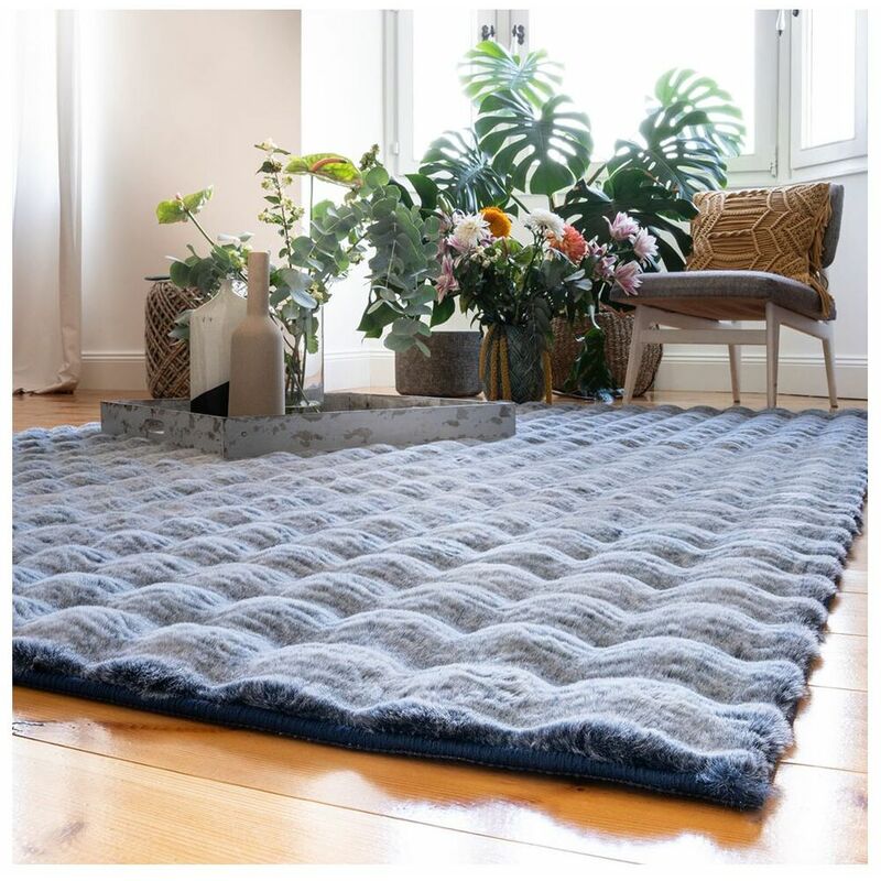 Tapis shaggy uni effet 3D moderne Ayna Bleu 40x60