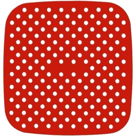 Tapis silicone friteuse air 19 cm carré rouge, réutilisable antiadhésif résistant chaleur cuisson