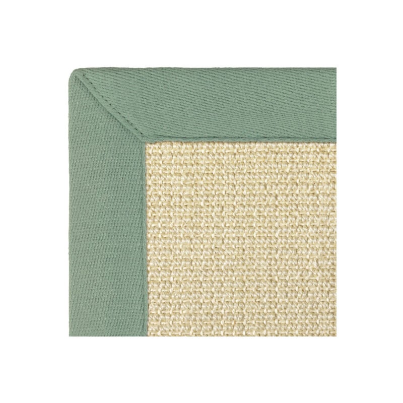 Décoweb - Tapis Sisal grosses boucles - Cuba blanchi - Ganse lin vert sauge - 140 x 200 cm