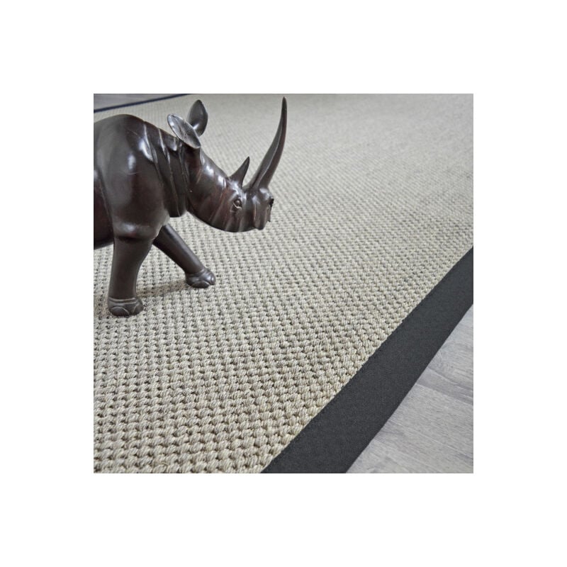 Décoweb - Tapis sisal - Kidara nuage - Ganse coton noire - 200 x 290 cm