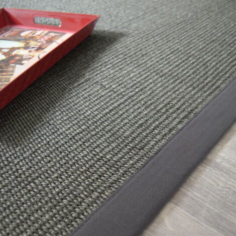 Tapis Sisal Quintana anthracite - Ganse coton anthracite - 80 x 150 cm