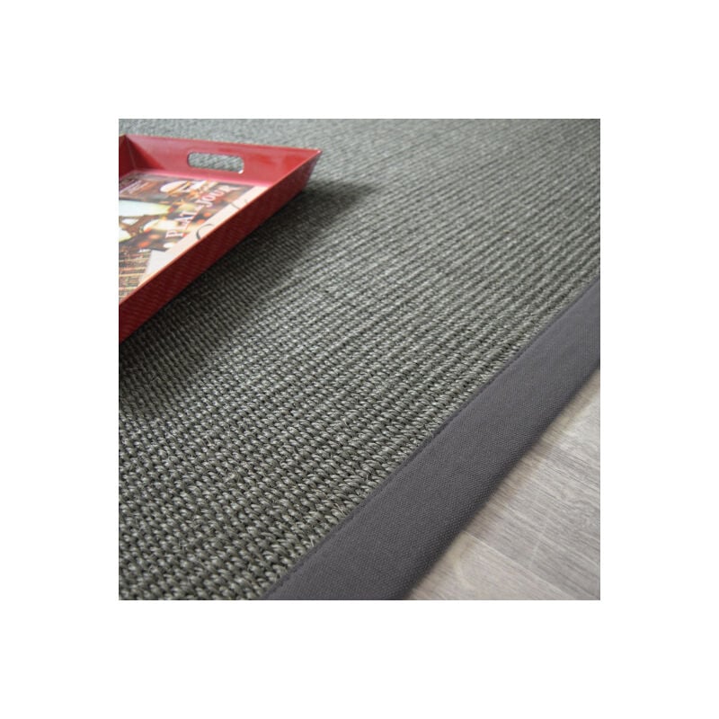 Décoweb - Tapis Sisal Quintana anthracite - Ganse coton anthracite - 120 x 170 cm