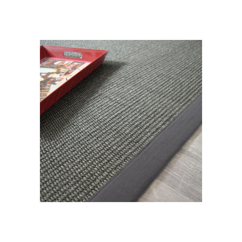 Décoweb - Tapis Sisal Quintana anthracite - Ganse coton anthracite - 200 x 200 cm