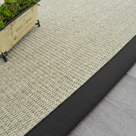 Tapis Sisal Quintana blanchi - Ganse coton noire - 120 x 170 cm