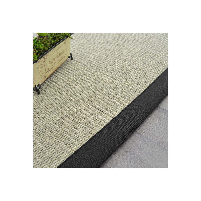 Décoweb - Tapis Sisal Quintana blanchi - Ganse coton noire - 200 x 200 cm