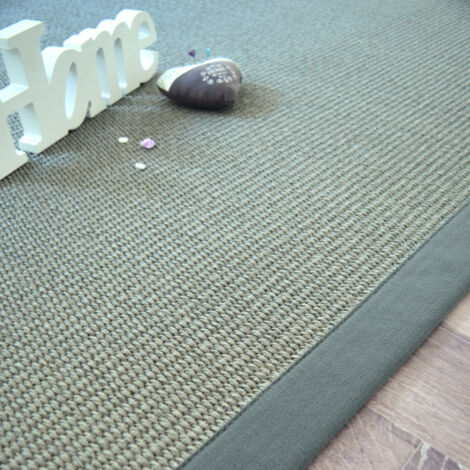 Tapis Sisal Quintana gris - Ganse coton vert de gris - 140 x 200 cm